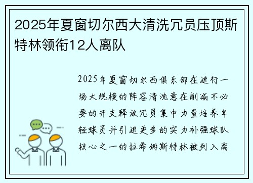 2025年夏窗切尔西大清洗冗员压顶斯特林领衔12人离队